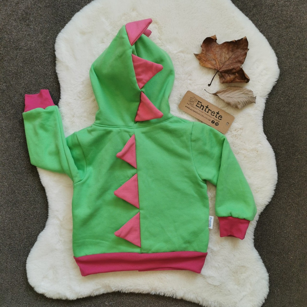 Reversible Popper Hoodie or Sleeveless - Green & Fuchsia Dinosaur / Yellow & Fuchsia