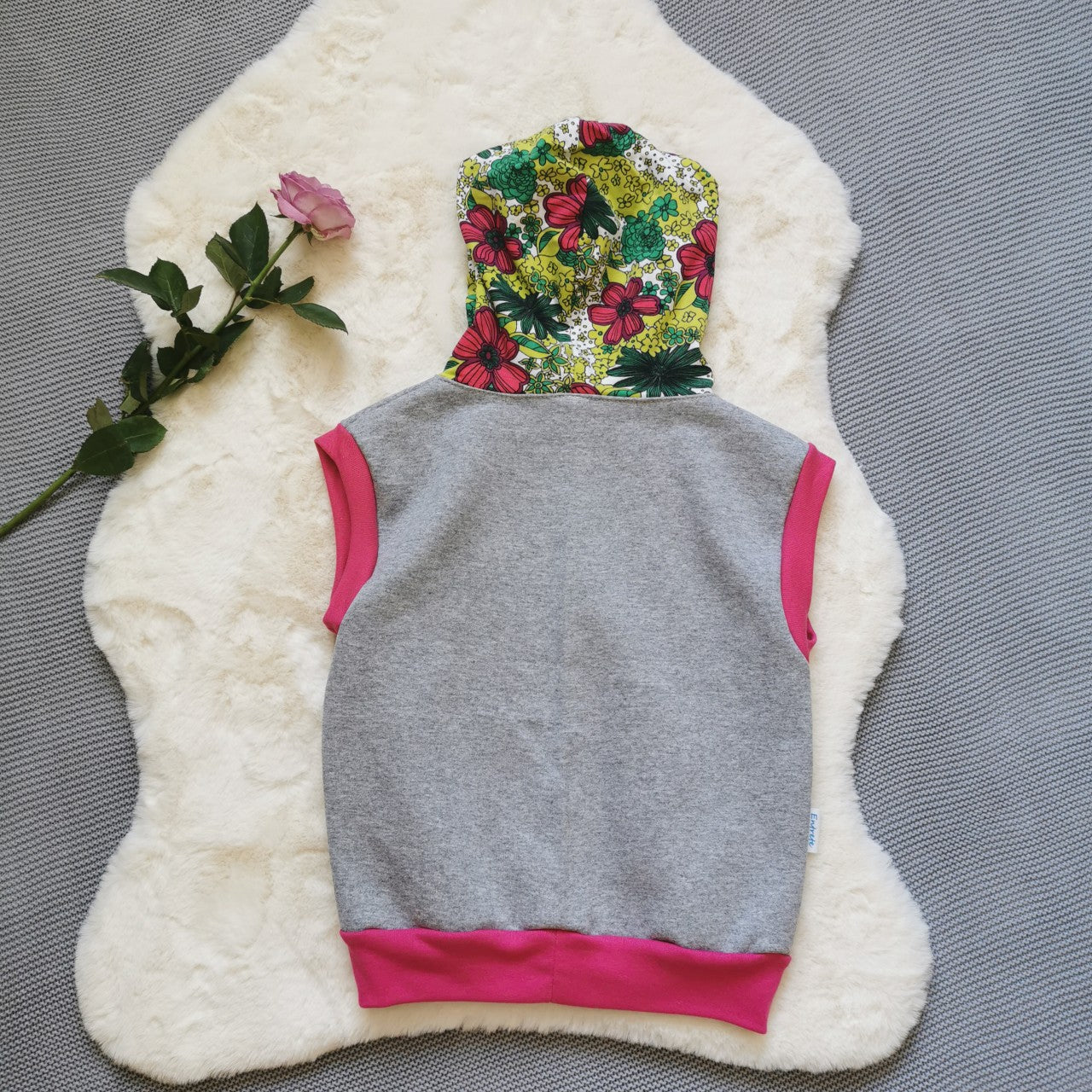 Sleeveless Hoodie - Grey & Flower Power