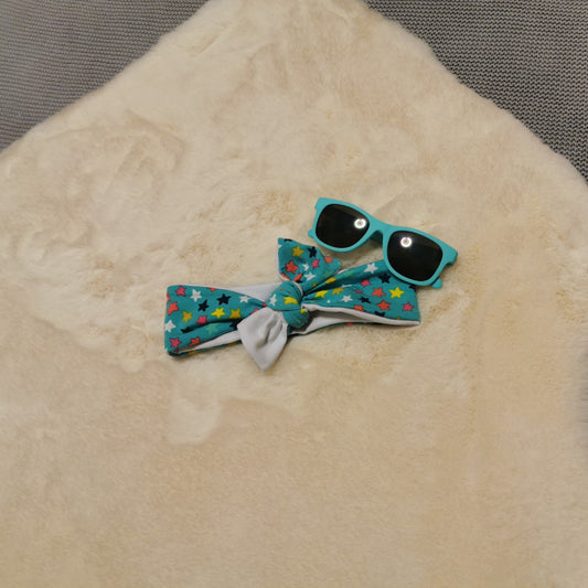 Tie Headband - Mint Colourful Stars/White