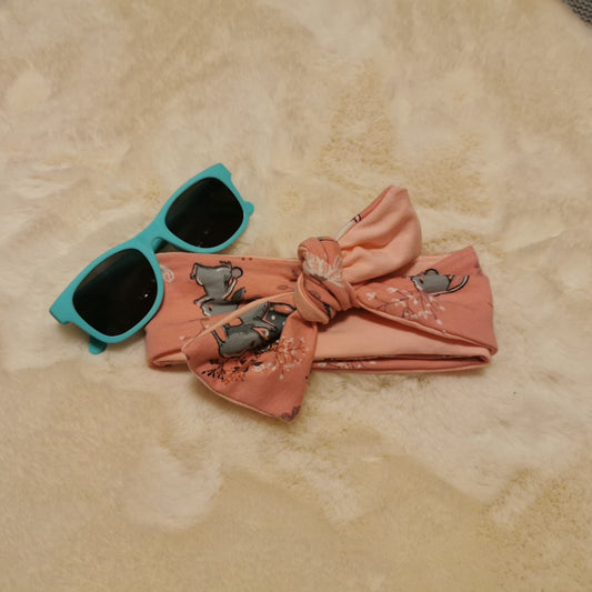 Tie Headband - Pink Bunnies/Light Pink