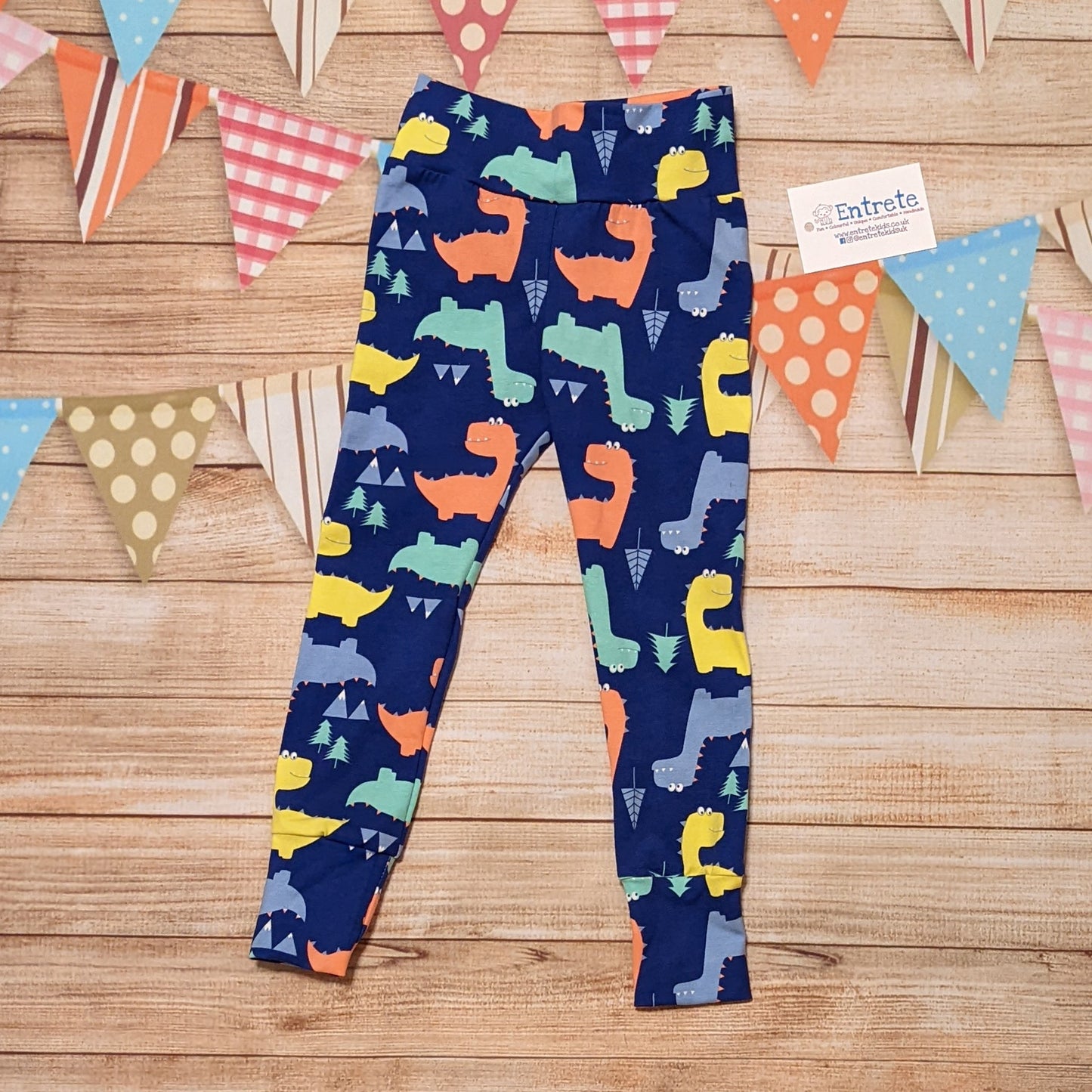 Prehistorically fun blue dinosaur leggings. Handmade using blue dinosaurs cotton jersey.