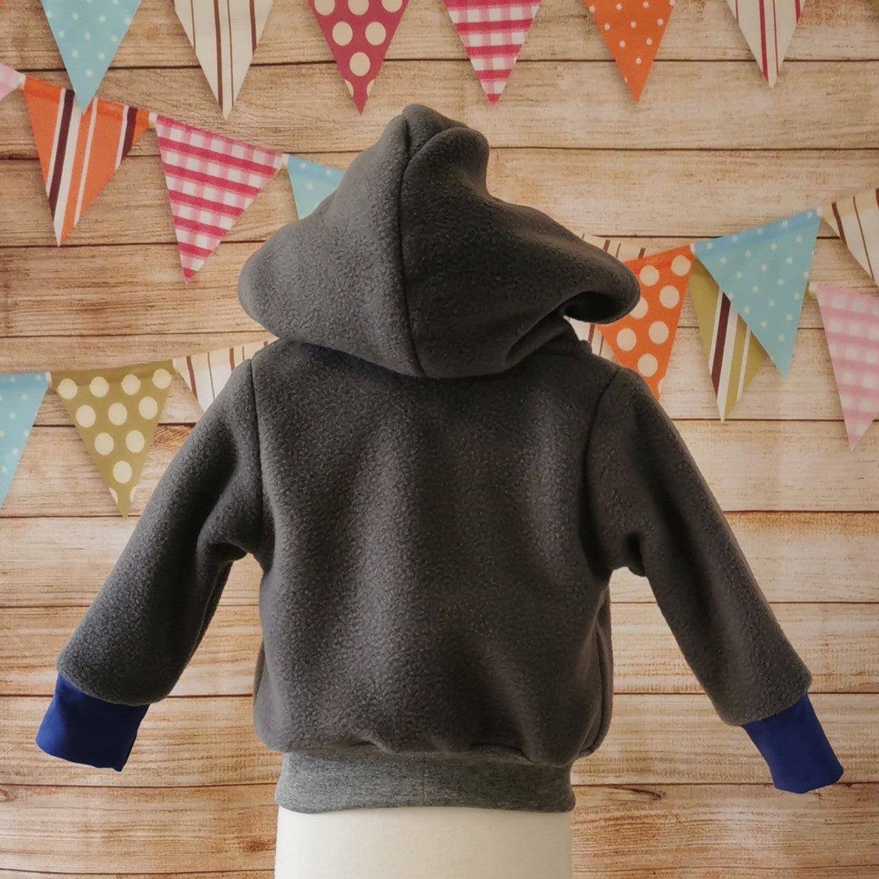 Reversible Popper Hoodie or Sleeveless - Blue Striped & Light Grey Bunny / Grey & Blue