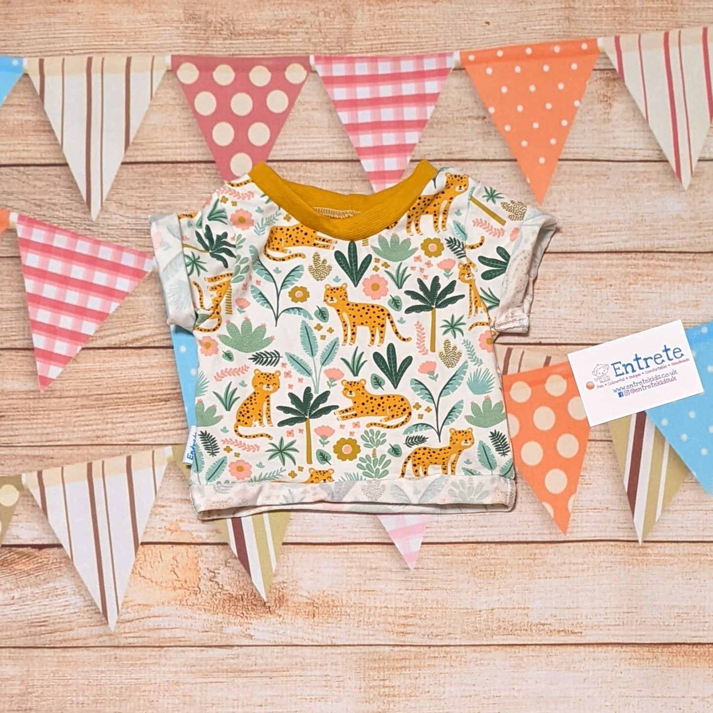 The gorgeous and elegant floral cheetah T-shirt. Handmade using floral cheetah and mustard cotton ribbing.