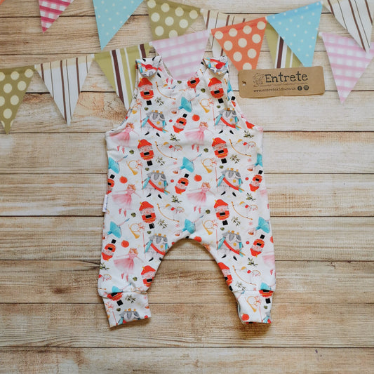 Soft and comfy sleeveless romper, handmade using the beautiful white nutcracker cotton jersey. Perfect for Christmas!
