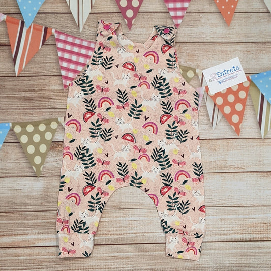 Playful pink cats sleeveless romper, handmade using pink cats cotton jersey.