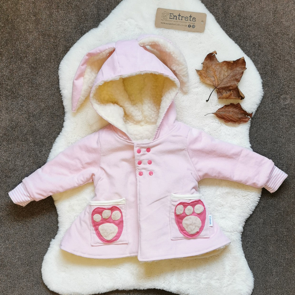 Girls Bunny Coat | Pink Paws Bunny / Sherpa Fur