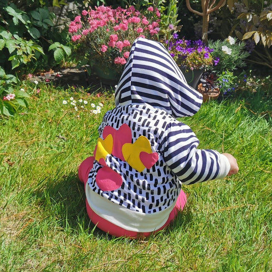 Reversible Popper Hoodie - Pink & Yellow/Abstract Stripes & Hearts