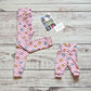 Superbly fun pink checked happy flowers Mama and mini leggings set. Handmade with soft, stretchy and comfy cotton jersey.