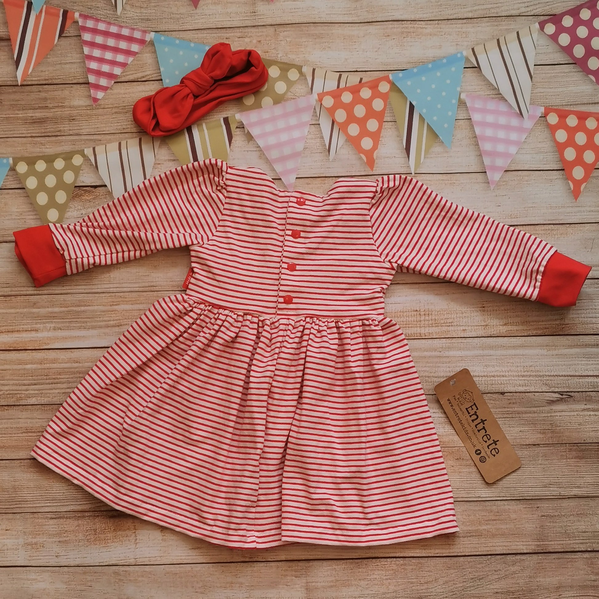 Girls & Babies Back Popper Dress | Red Striped Entrete Kids Girls & Babies Back Popper Dress | Red Striped Entrete Kids