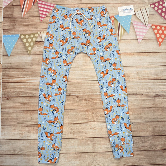 Fantastic sky blue foxes harem joggers. Handmade using sky blue foxes cotton jersey.