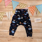 Fun and adventure await, with the pirate cats harem pants. Handmade using pirate cats cotton jersey.