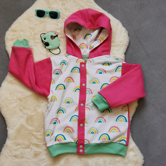 Reversible Popper Hoodie - Colourful Rainbows & Mint Spots/Pink