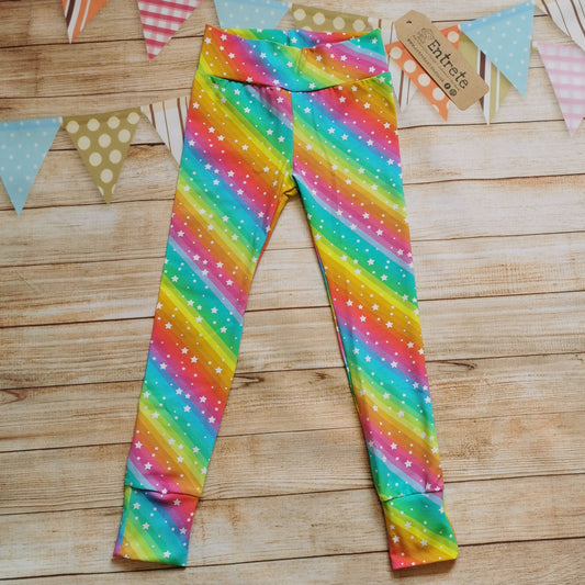 Kids Leggings, handmade using soft and vibrant bright rainbow stars cotton jersey.