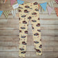 Fun retro hippie cars women's leggings, handmade using light yellow hippie cars cotton jersey.