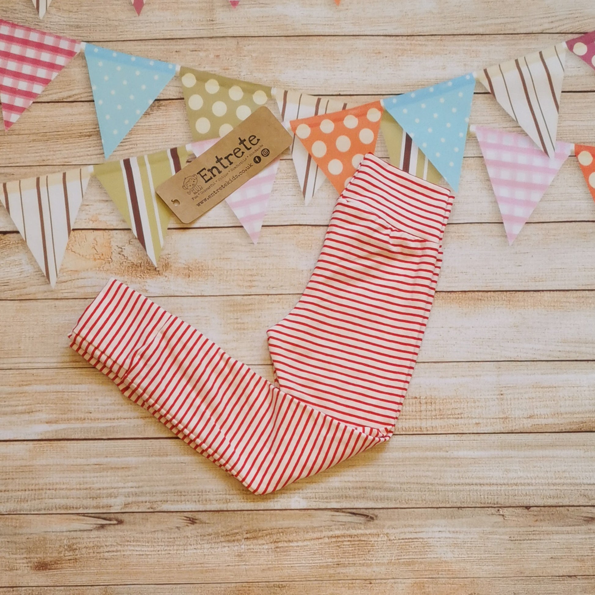 Soft and comfortable leggings handmade using red striped cotton jersey.