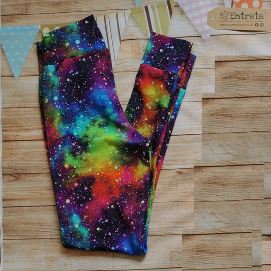 The gorgeously colourful speckled galaxy mama leggings. Handmade using speckled galaxy cotton jersey.