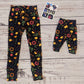 The adorable and fun flowery chicks Mummy and mini leggings. Handmade using navy chicks cotton jersey. Perfect for spring. Shown from the front.