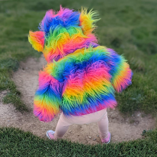 Sophie looking like an actual rainbow bear! Everybody stopped her to tell her how incredible she looked.