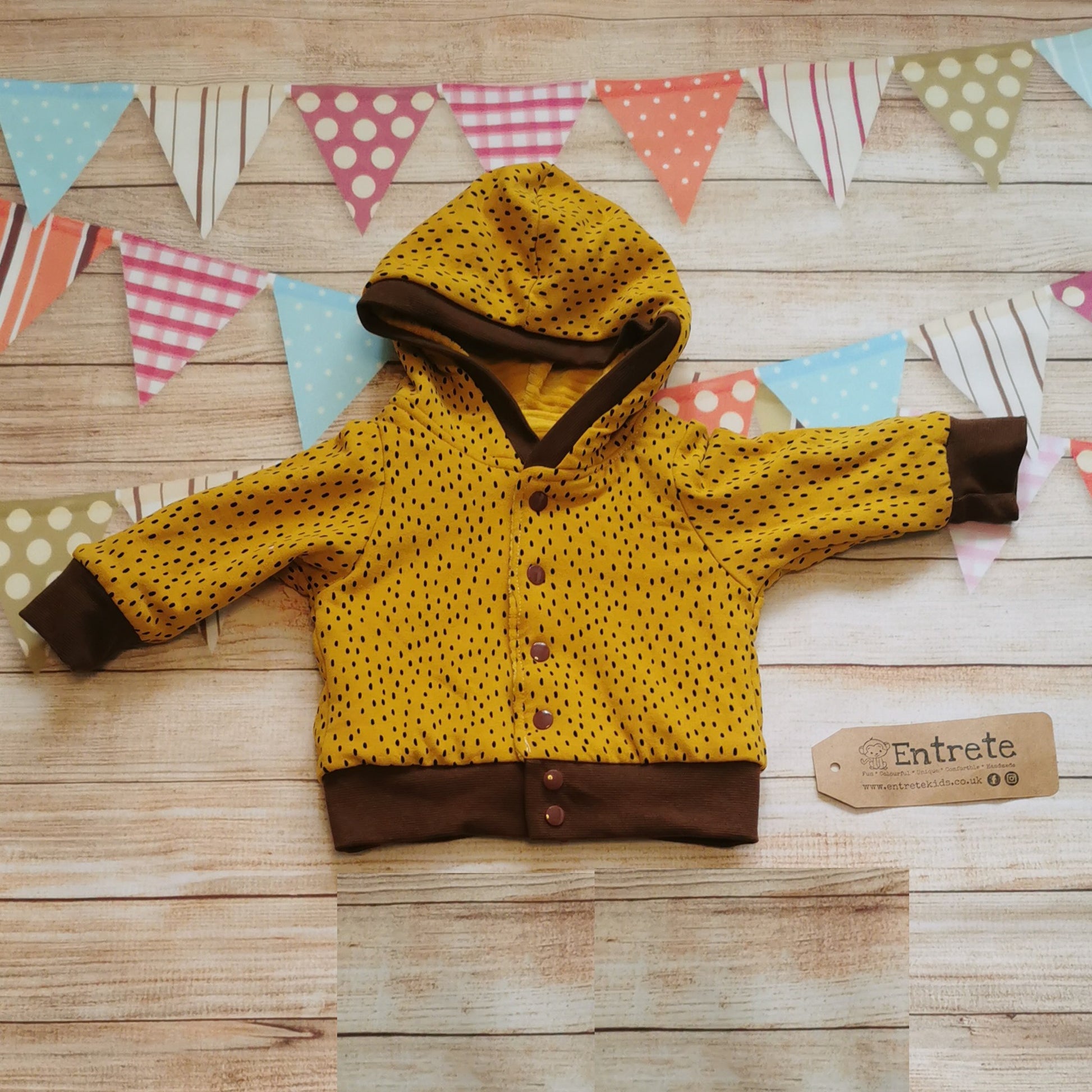 Unisex Kids Reversible Animal Hoodie Lion Cub Ochre Dots Entrete Kids