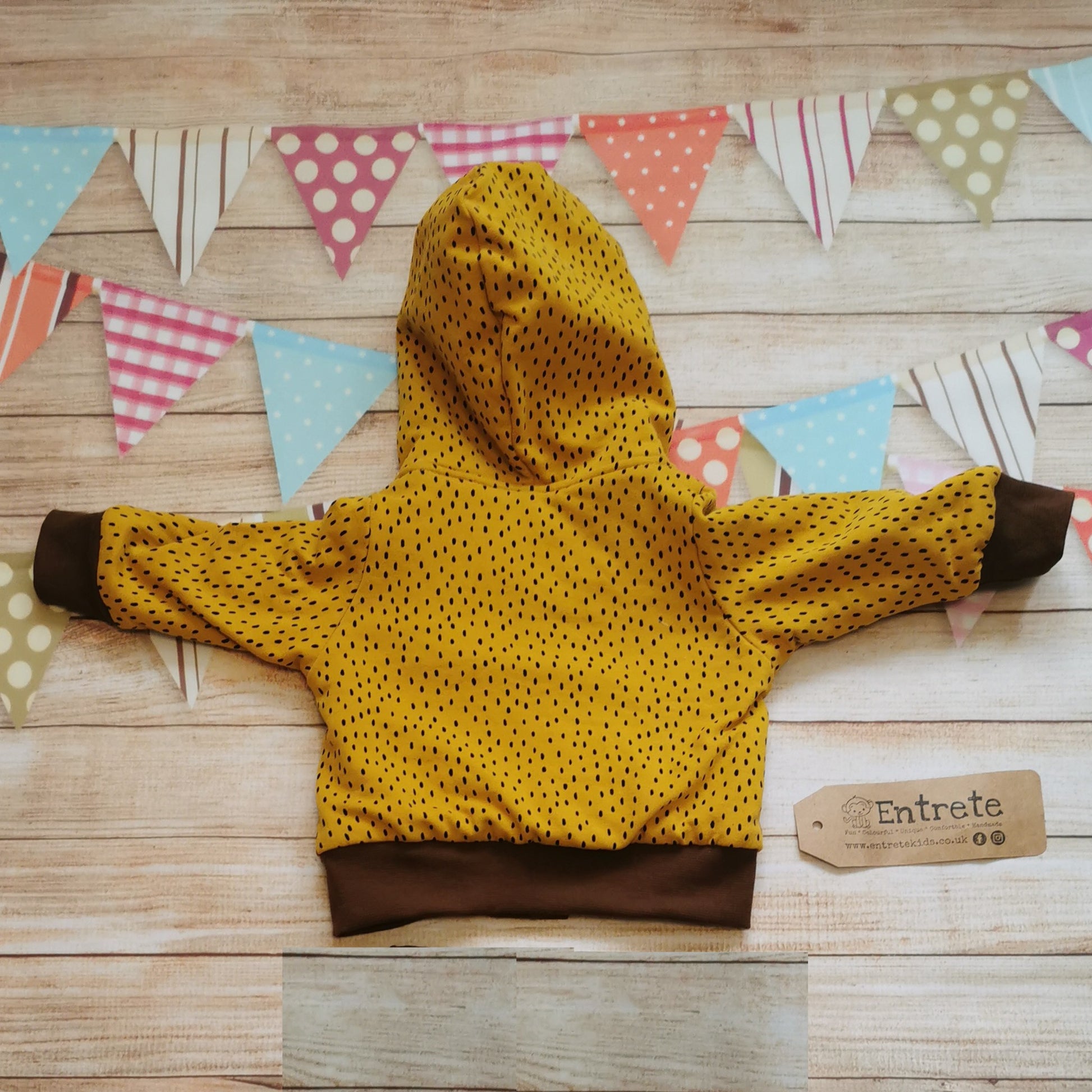 Unisex Kids Reversible Animal Hoodie Lion Cub Ochre Dots