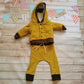 Reverse view of the ochre dots sheep hoodie, shown as a set with matching ochre dots harem joggers. (sold separately)