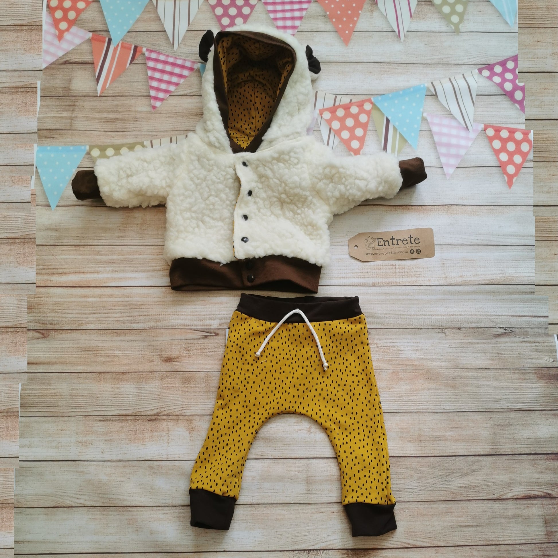 The ochre dots sheep hoodie, shown as a set with matching ochre dots harem joggers. (sold separately)