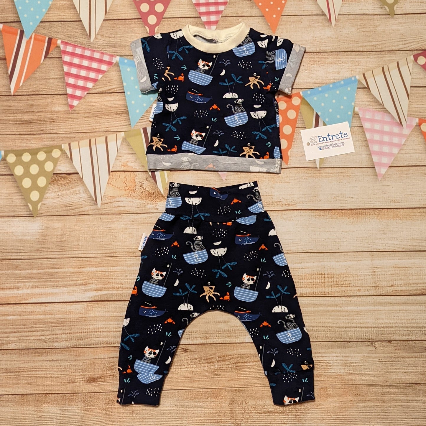 Fun and adventure await, with the pirate cats harem pants. Shown as an outfit with a short sleeve T-Shirt. (sold separately)