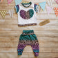 Rainbow Leopard print heart tee, shown as an outfit paired with matching harem pants. (sold separately)