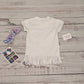 Bubblegum pink bubbles heart, tassel tee. Handmade using white cotton jersey and gorgeous bubblegum pink bubbles cotton jersey in a beautiful heart design. Soft, comfortable, stylish and with a splash of beautiful colours. Shown from the rear
