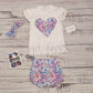 Bubblegum pink bubbles heart tassel tea. Shown with matching shorts.