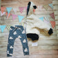 Dusty blue polar bears harem joggers shown as an adorable set with a dusty blue polar bear sherpa hoodie. (sold separately)