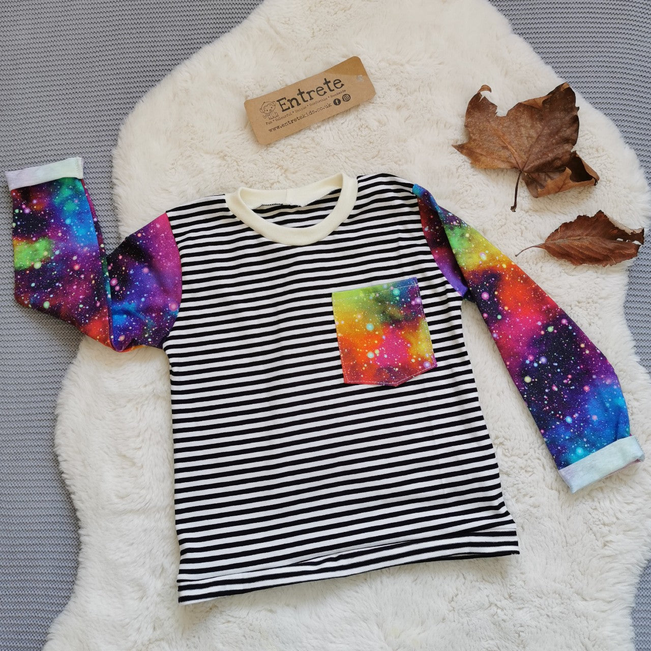 Long Sleeve T-Shirt - Monochrome Striped & Speckled Galaxy