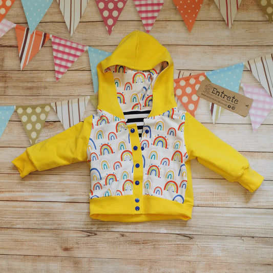 Reversible Popper Hoodie - Colourful Rainbows & Striped/Yellow